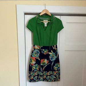 Anthropologie Tabitha - Green and Navy Floral Print Dress - Size 4